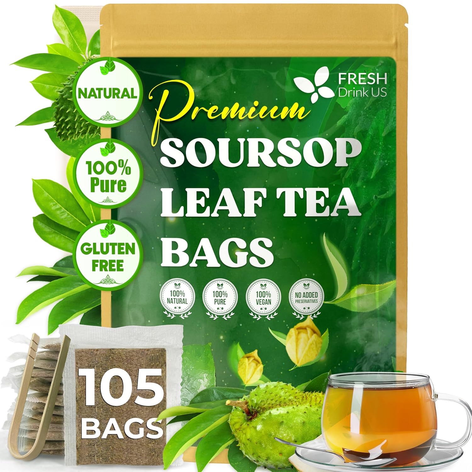 Premium Soursop Leaves Tea bags, Dried Soursop Leaves, Soursop Leaf Powder, Guanabana Leaves Tea, Hoja Guanabana Tea