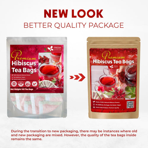 Hibiscus Dried Flowers, Tea Bags, 100% Natural, Pure from Hibiscus Flowers. Loose Flower Hibiscus Herbal Tea. Hibiscus Flower Tea. No Sugar, No Caffeine, No Gluten, Vegan. FreshDrinkUS - Natural and Premium Herbal Tea