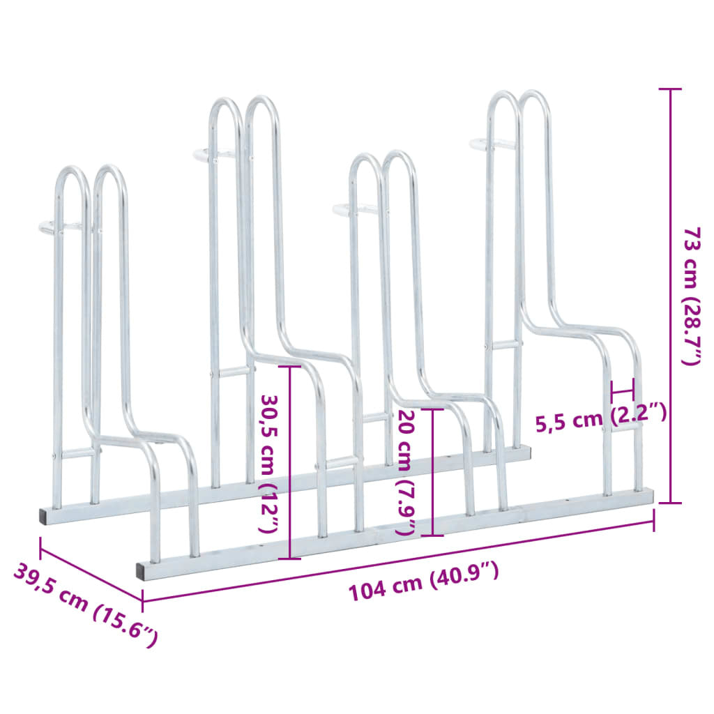 Bicycle Stand for 4 Bikes Floor Freestanding Galvanized Steel