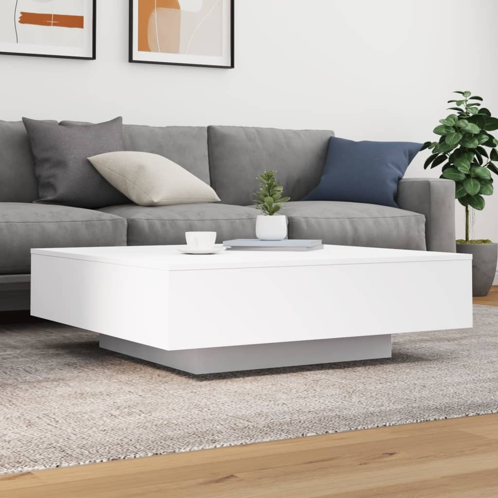 Coffee Table with LED Lights White 39.4"x39.4"x12.2