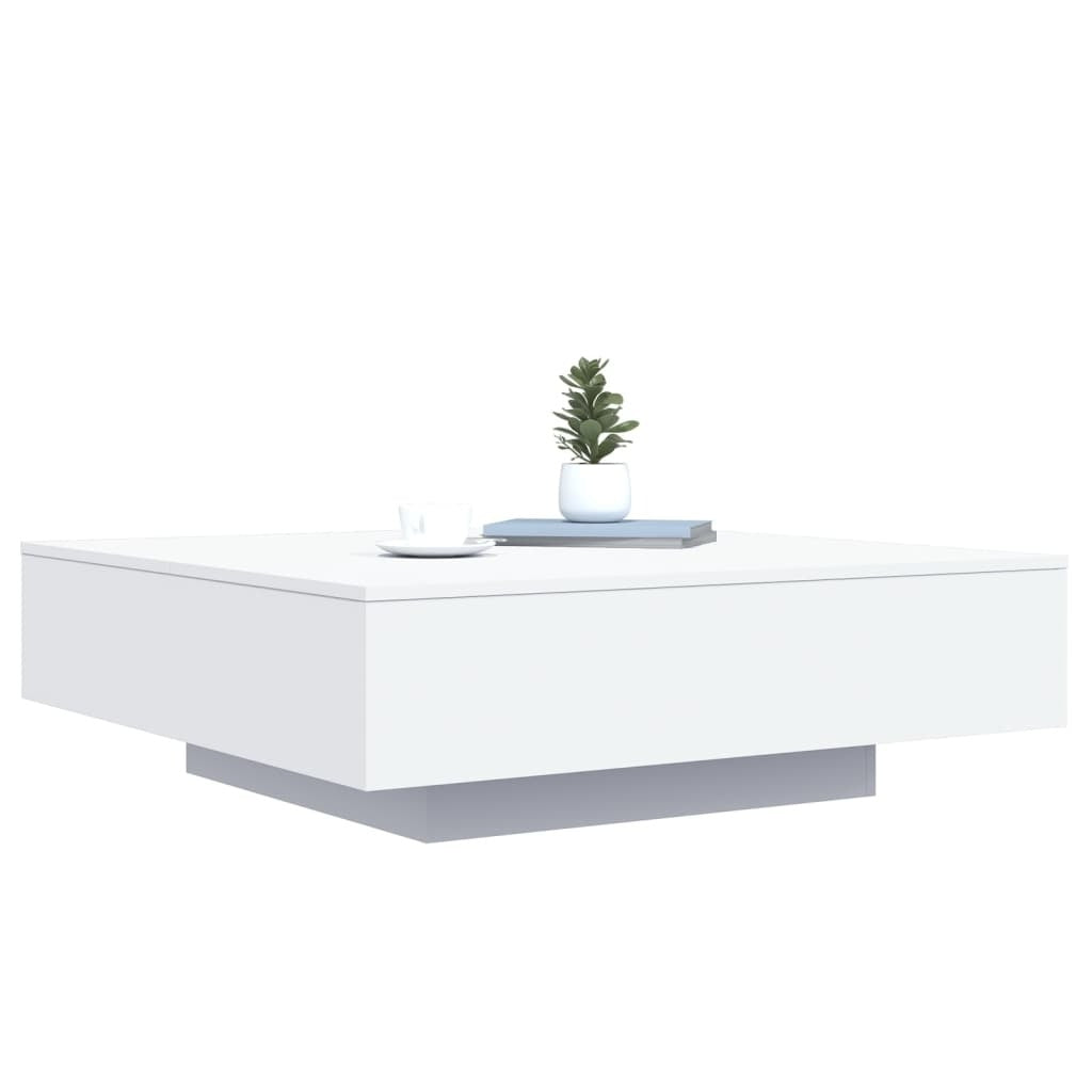 Coffee Table with LED Lights White 39.4"x39.4"x12.2