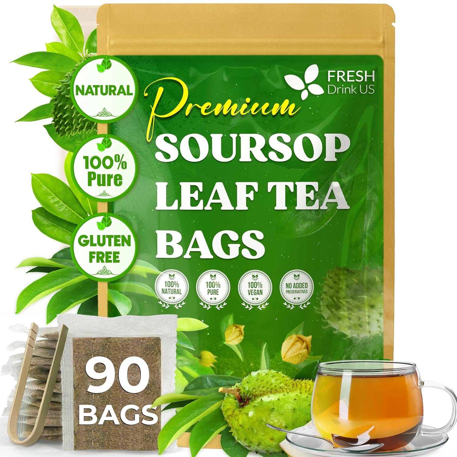 Premium Soursop Leaves Tea bags, Dried Soursop Leaves, Soursop Leaf Powder, Guanabana Leaves Tea, Hoja Guanabana Tea
