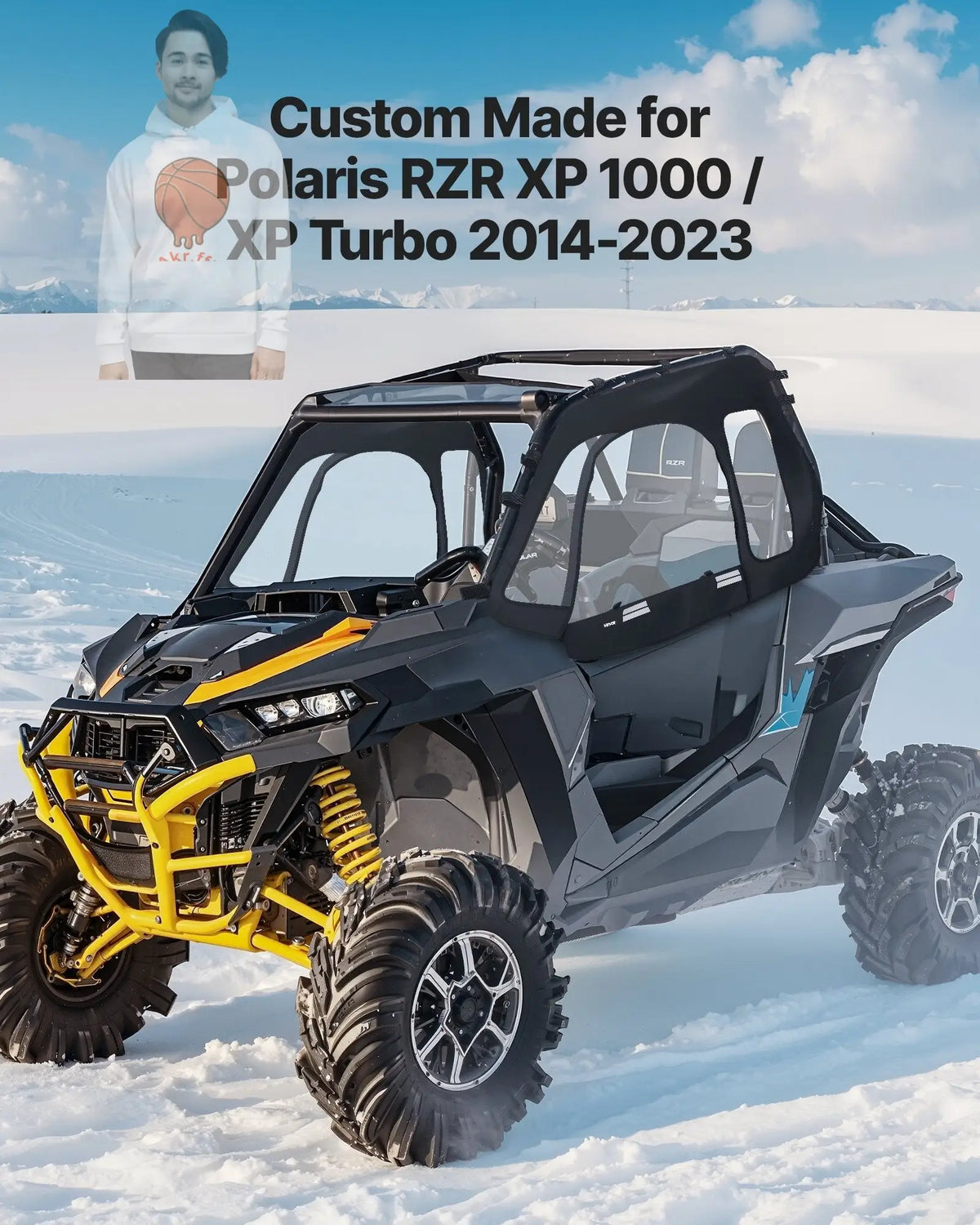Cab Enclosure Upper Doors, Compatible with Polaris RZR XP 1000/XP Turbo 2014-2023, Soft Upper Doors, Windproof Upgraded Zipper UTV Soft Side Window Kit, Work with Side Mirrors and Windshields VEVOR