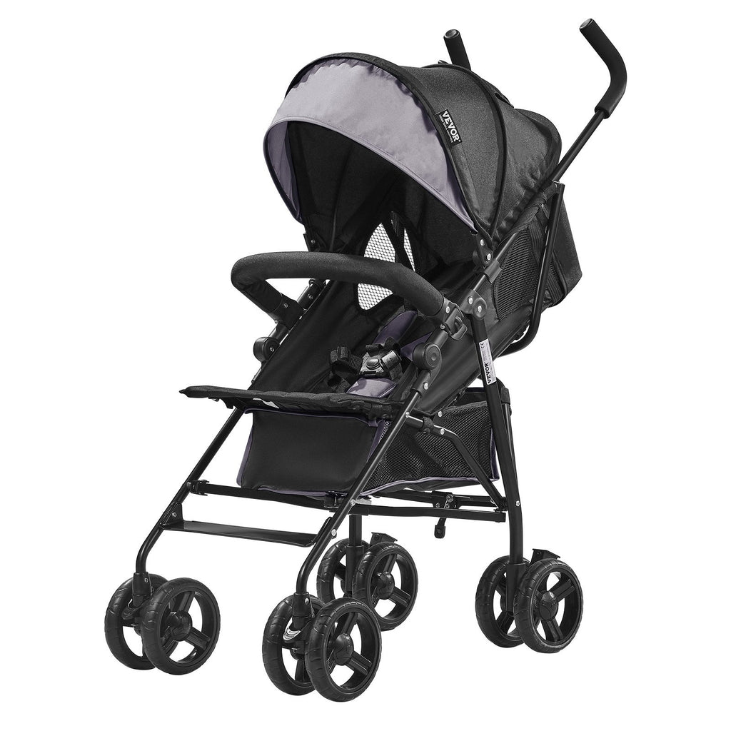 Lightweight Stroller, Compact Easy Fold MultiPosition Recline Canopy Backrest, Carbon Steel Frame, Large Storage Basket,Cup Holder, Umbrella Toddler Baby Stroller for Travel, Light Gray/Black