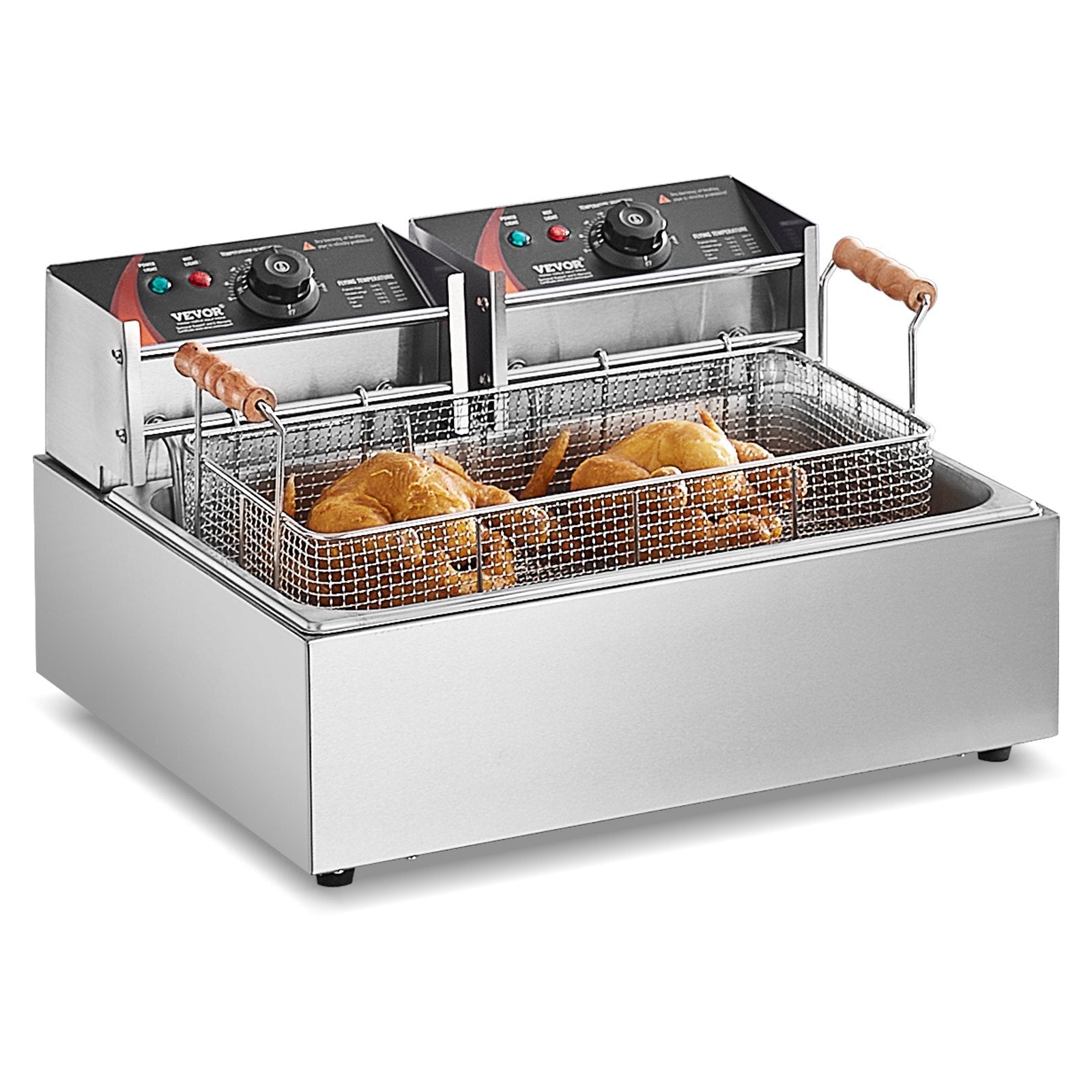 Commercial Deep Fryer, 3000W Electric Turkey Fryer with 3 Removable Baskets, Large Capacity 18Qt / 17L Stainless Steel Countertop Single Oil Fryer, for Kitchen Restaurant Use, Silver