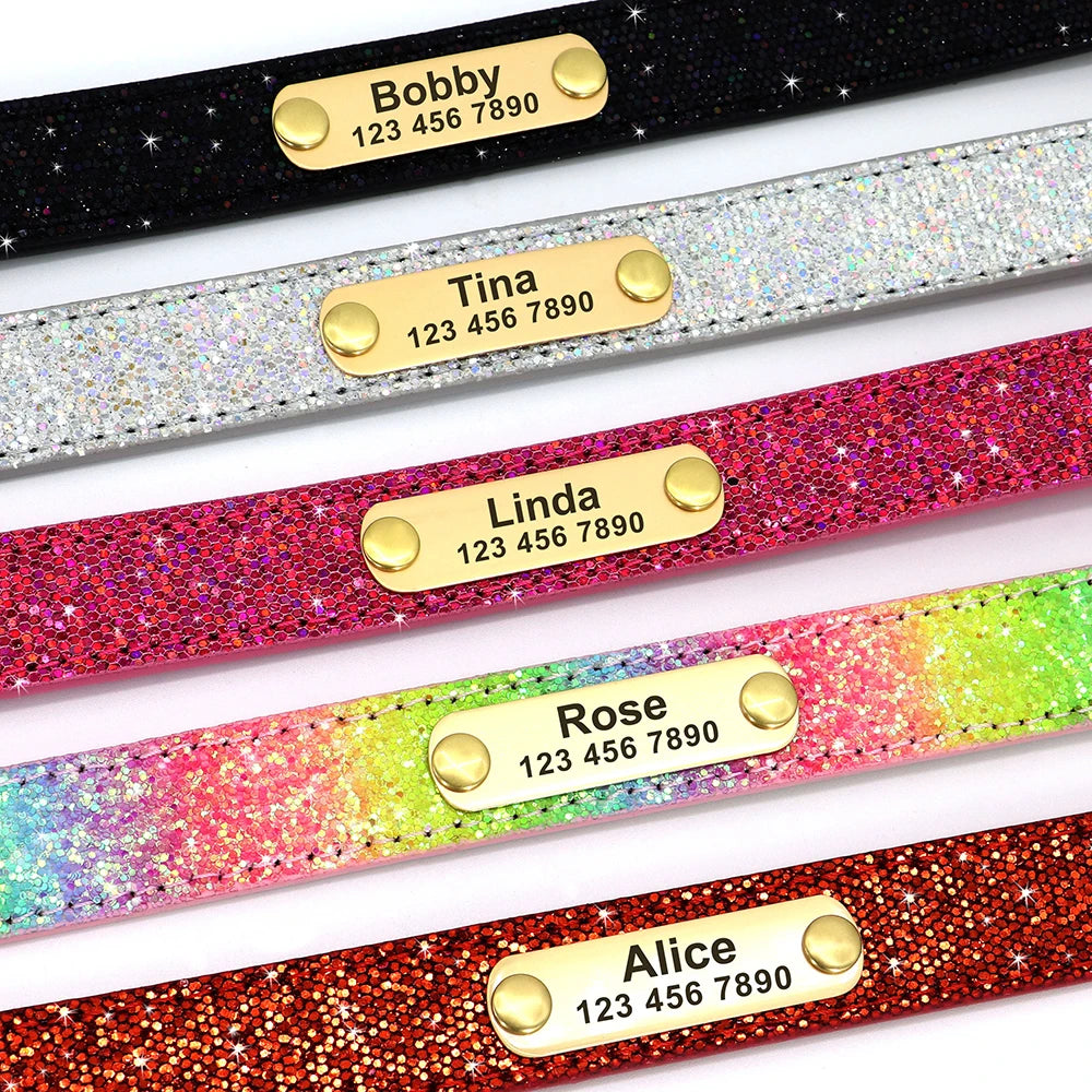 Personalized Bling Dog Collar with Engraved ID Tag