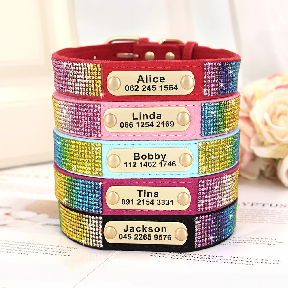 Personalized Bling Dog Collar with Engraved ID Tag
