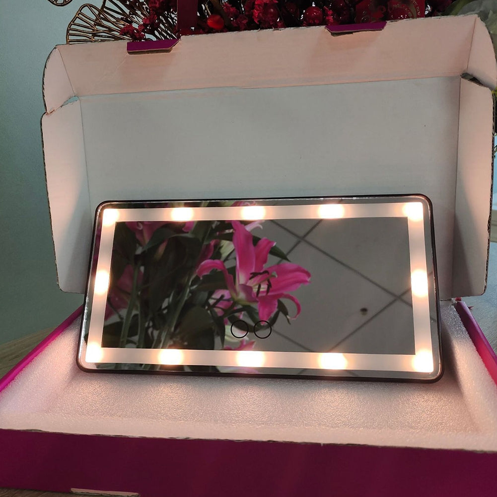 Car Sun Visor Vanity Mirror Rechargeable LED Makeup Mirror With 3 Light Modes 60 LEDs Dimmable Touch Control black