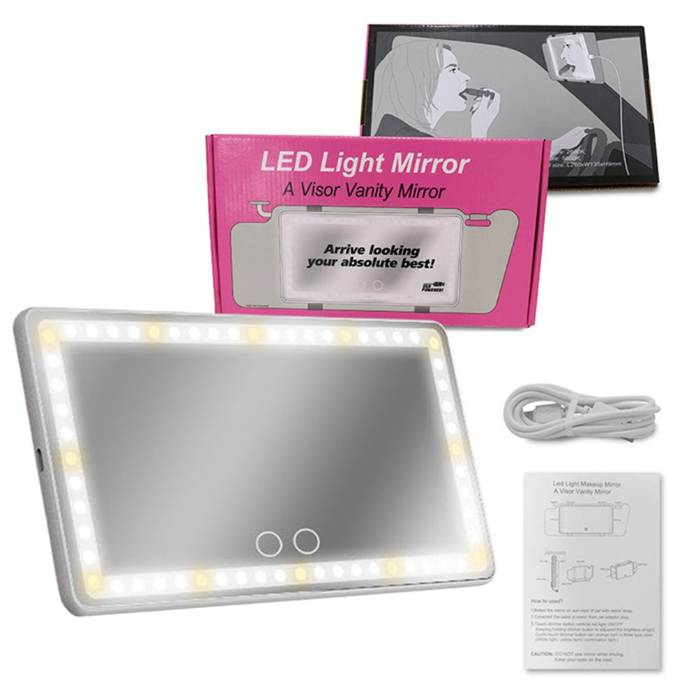 Car Sun Visor Vanity Mirror Rechargeable LED Makeup Mirror With 3 Light Modes 60 LEDs Dimmable Touch Control black