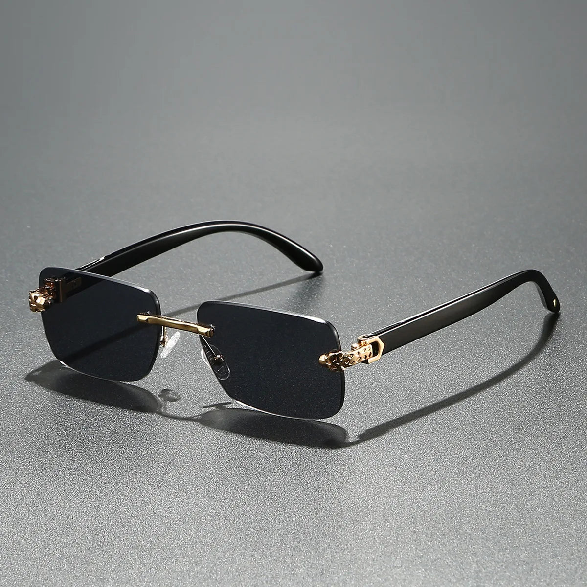 Europe Fashion Rectangular Sunglasses Men Women Unisex Luxury Rimless Frameless Cheetah Man Sun Glasses Wooden Texture