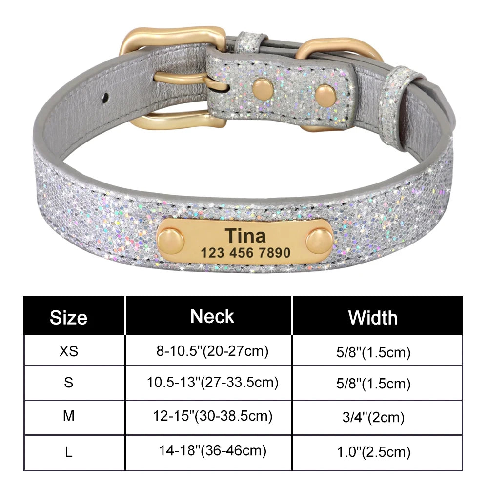 Personalized Bling Dog Collar with Engraved ID Tag