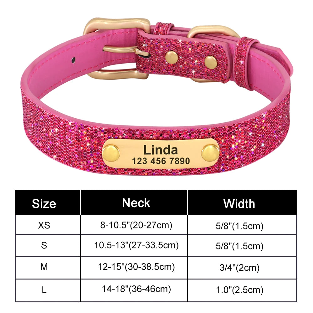Personalized Bling Dog Collar with Engraved ID Tag
