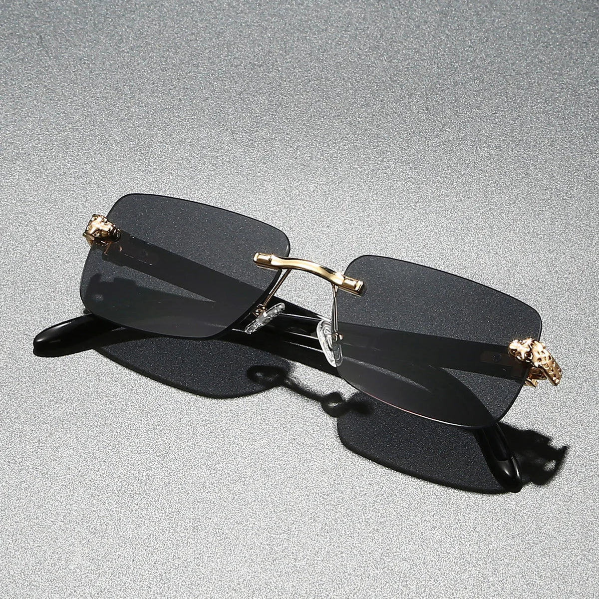 Europe Fashion Rectangular Sunglasses Men Women Unisex Luxury Rimless Frameless Cheetah Man Sun Glasses Wooden Texture