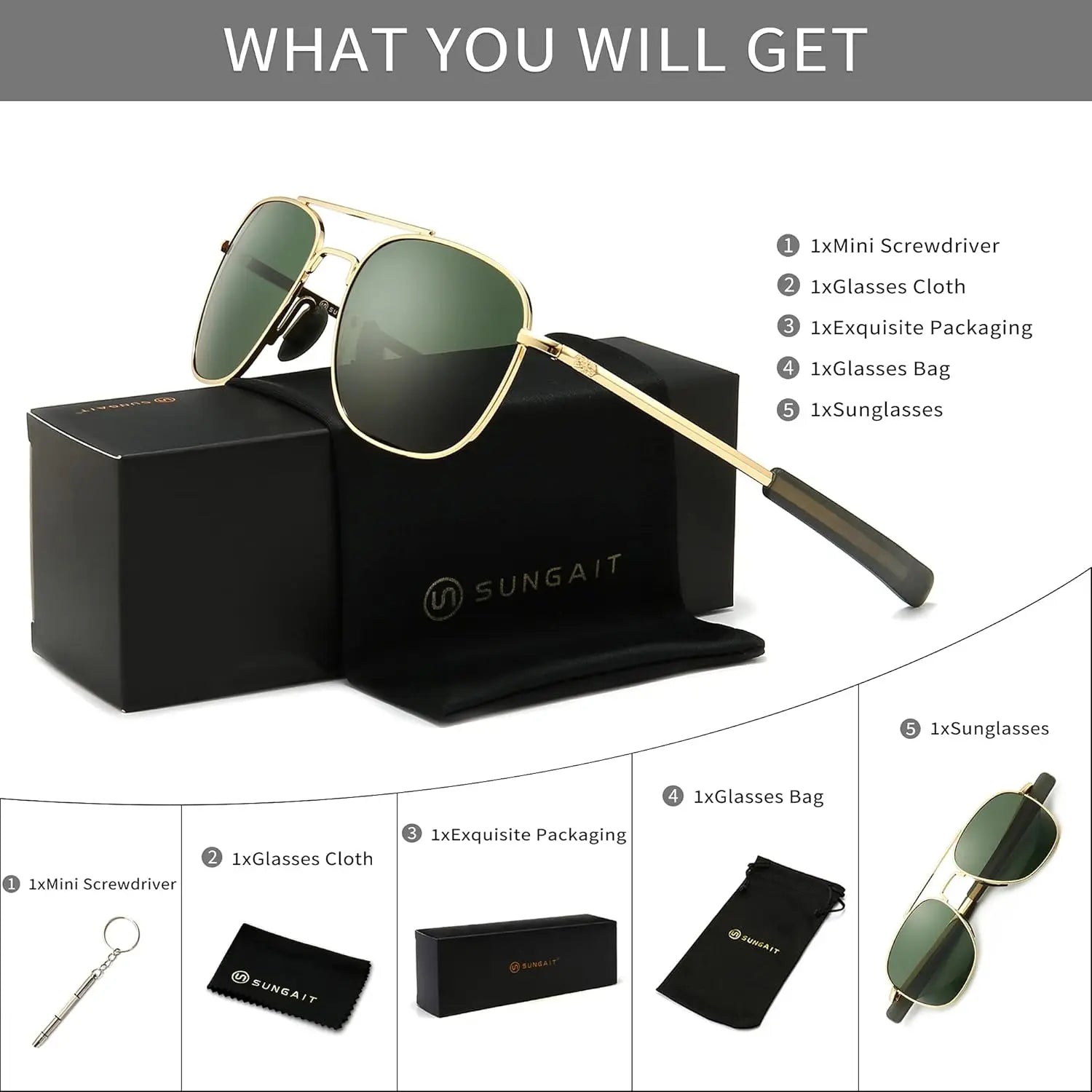 Men's Military Style Polarized Aviator Sunglasses with Bayonet Temples for Outdoor Activities