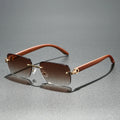 Europe Fashion Rectangular Sunglasses Men Women Unisex Luxury Rimless Frameless Cheetah Man Sun Glasses Wooden Texture
