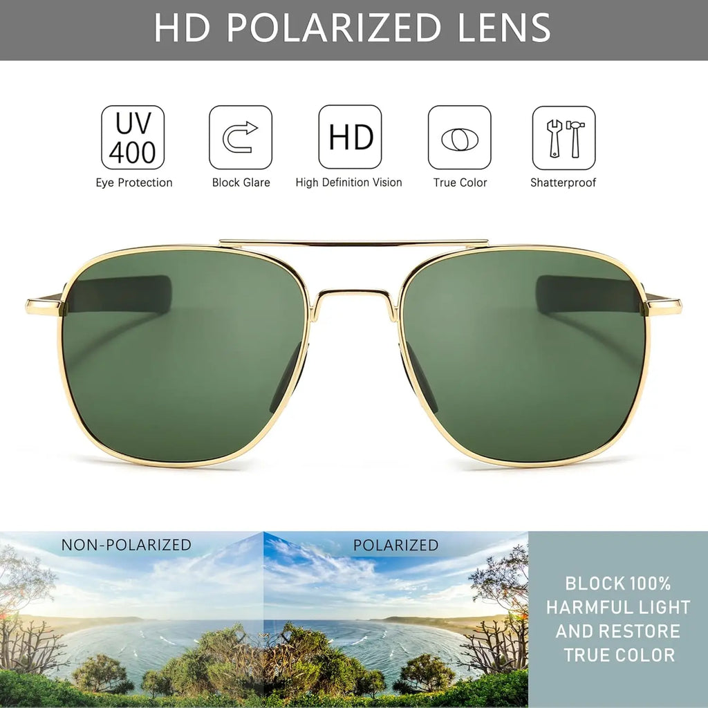 Men's Military Style Polarized Aviator Sunglasses with Bayonet Temples for Outdoor Activities