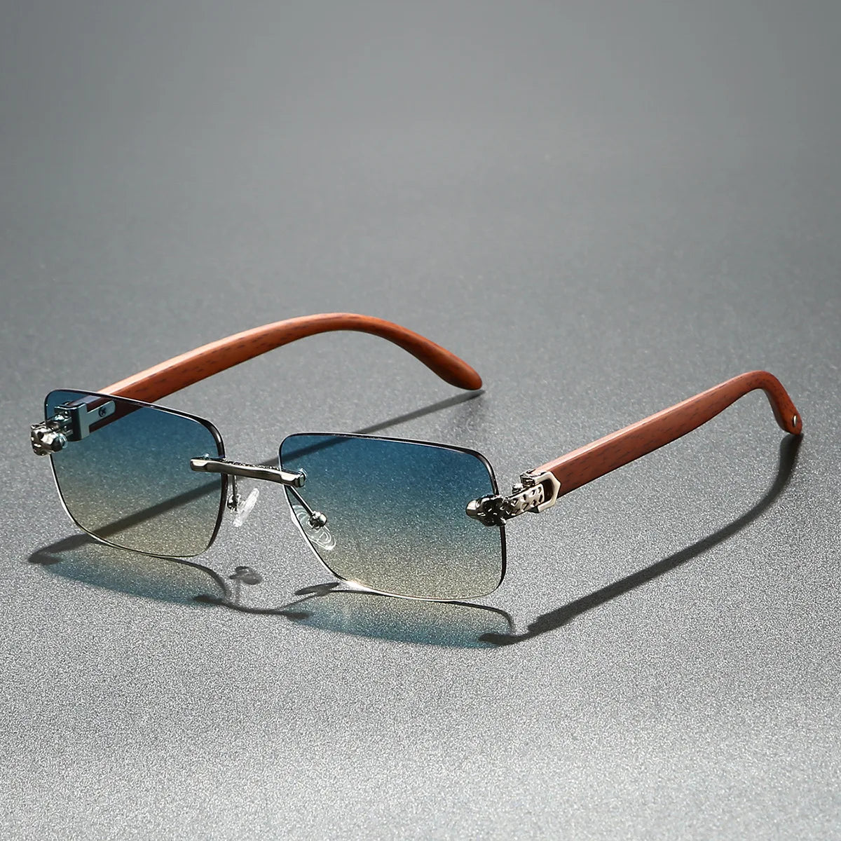 Europe Fashion Rectangular Sunglasses Men Women Unisex Luxury Rimless Frameless Cheetah Man Sun Glasses Wooden Texture