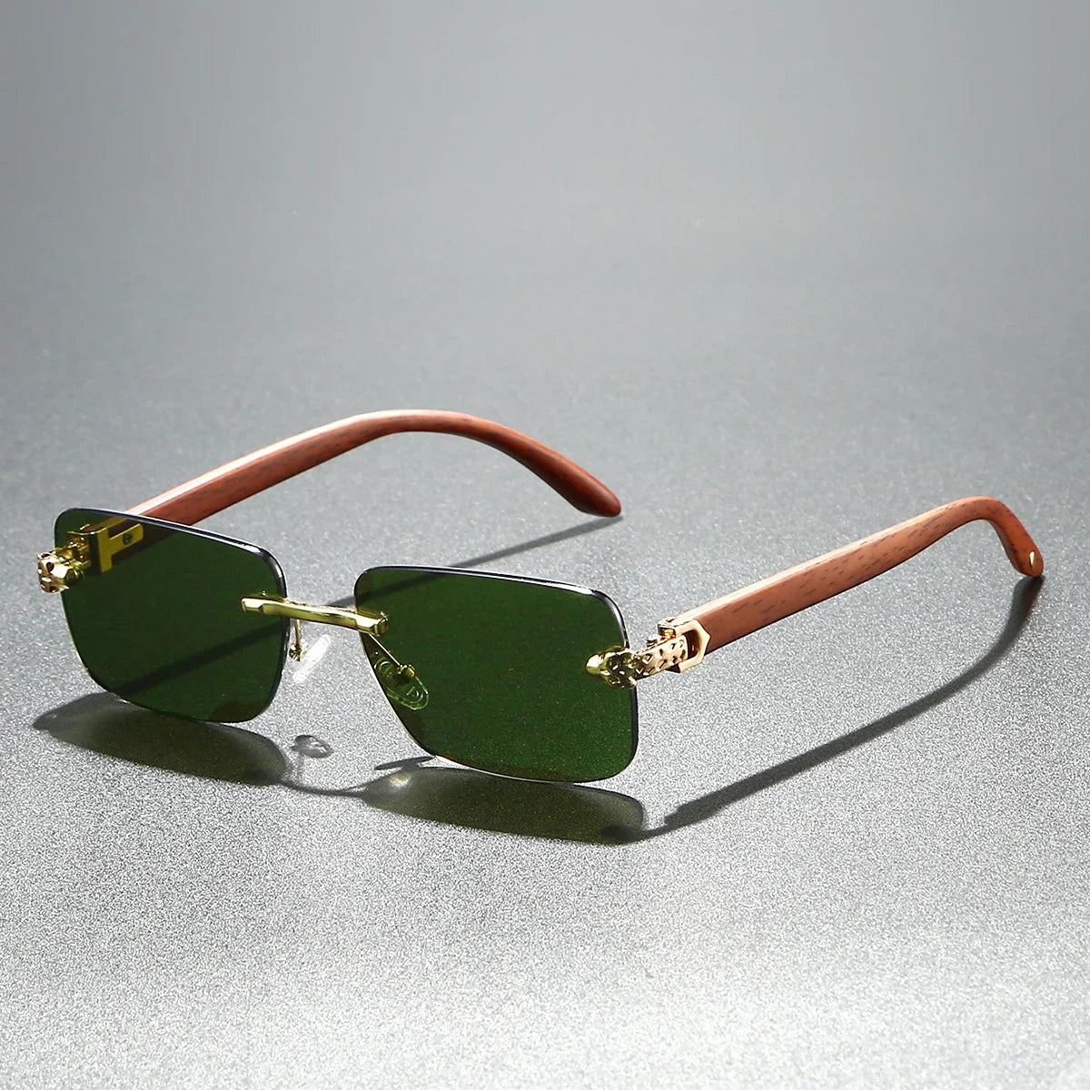 Europe Fashion Rectangular Sunglasses Men Women Unisex Luxury Rimless Frameless Cheetah Man Sun Glasses Wooden Texture