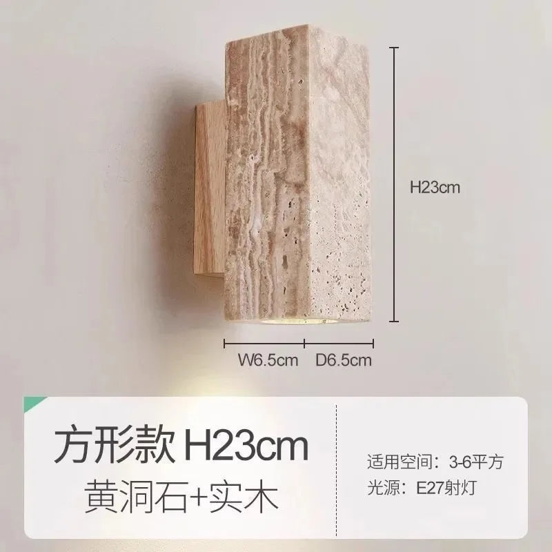 Yellow Marble Wall Lamp Up Down Japan Wabi Sabi Living Room Bedroom Bedside Light Led Travertine Stair Aisle Wall Decor Sconce