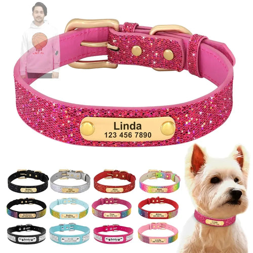 Personalized Bling Dog Collar with Engraved ID Tag ARWELLNESS