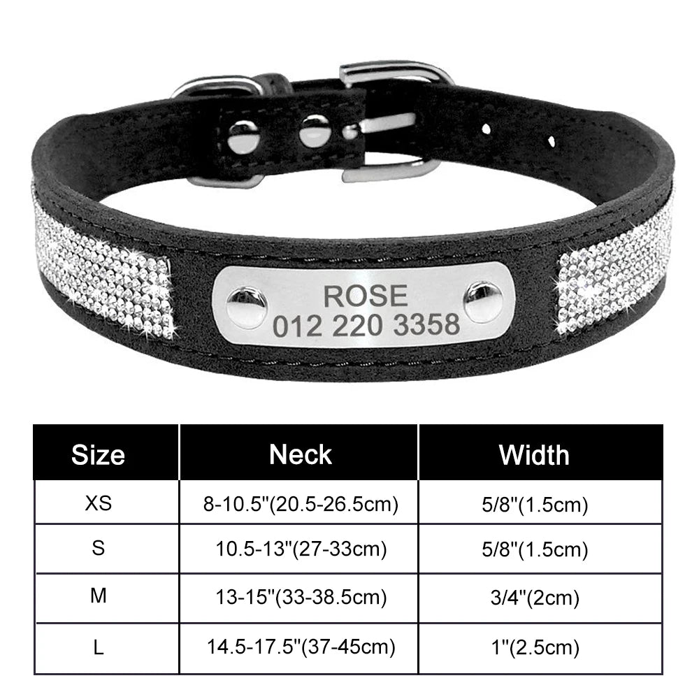 Personalized Bling Dog Collar with Engraved ID Tag
