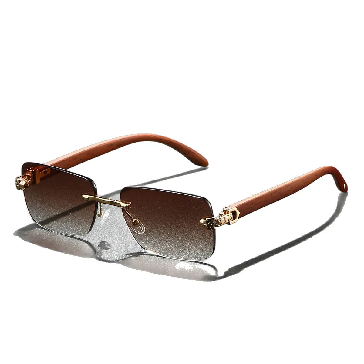 Europe Fashion Rectangular Sunglasses Men Women Unisex Luxury Rimless Frameless Cheetah Man Sun Glasses Wooden Texture