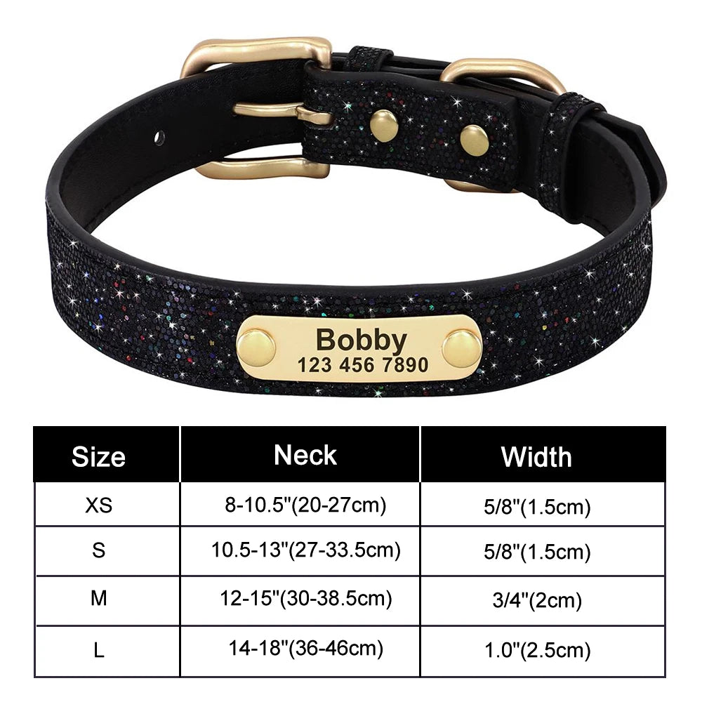 Personalized Bling Dog Collar with Engraved ID Tag