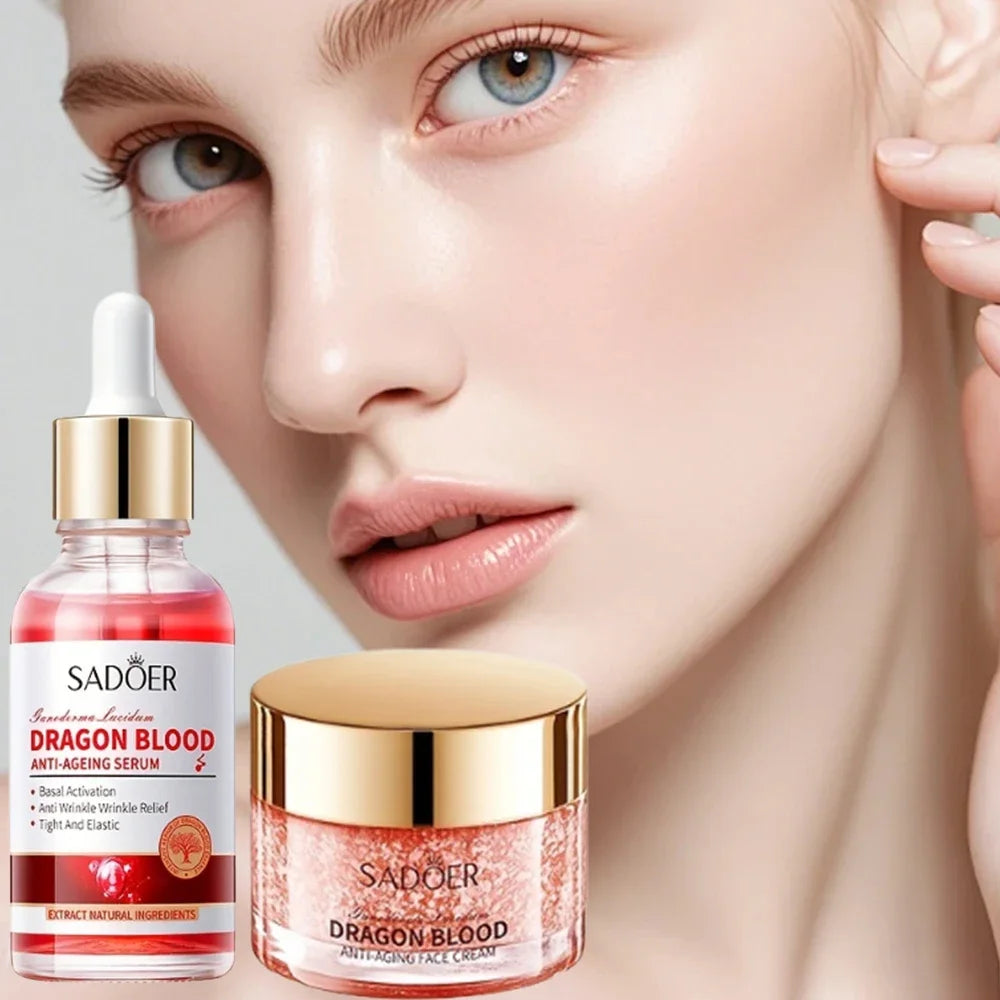 Lingzhi & Dragon Blood Skincare Set: Hydrating Cream, Serum & BB Cream, Natural Extract, Gentle Care for All Skin Types - Men &