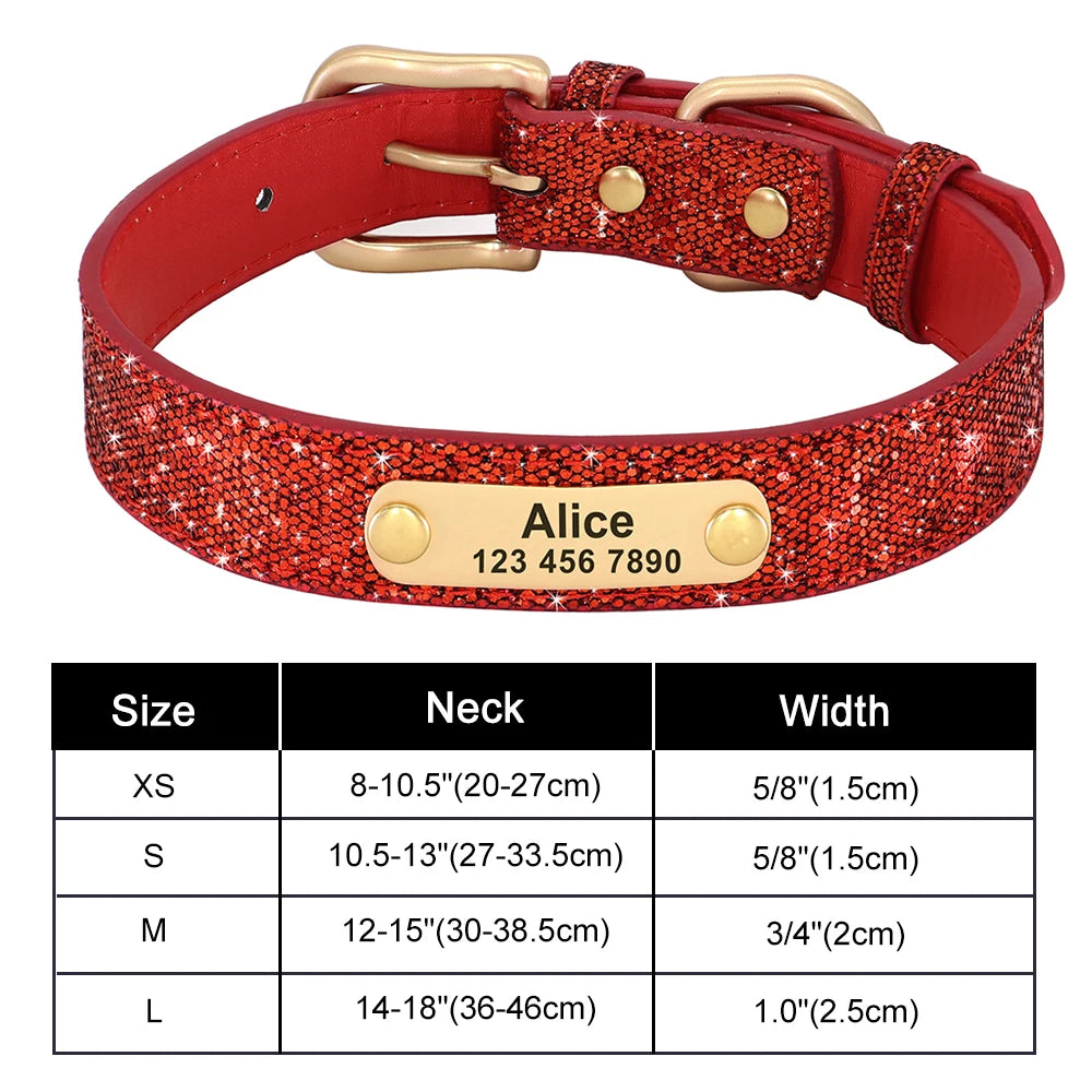 Personalized Bling Dog Collar with Engraved ID Tag