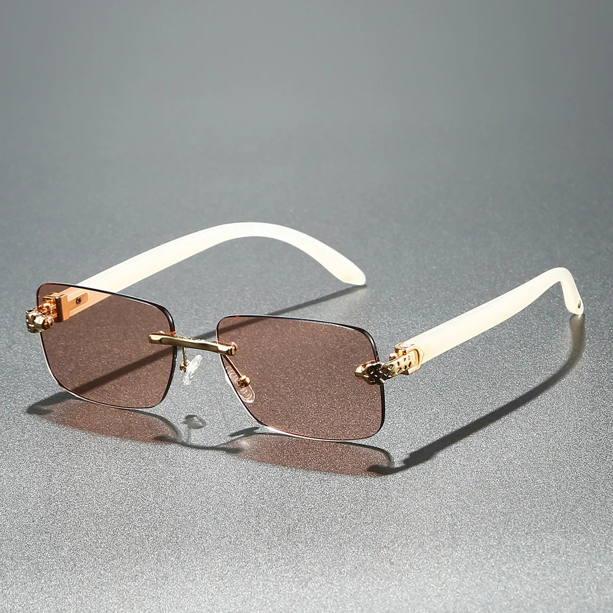 Europe Fashion Rectangular Sunglasses Men Women Unisex Luxury Rimless Frameless Cheetah Man Sun Glasses Wooden Texture