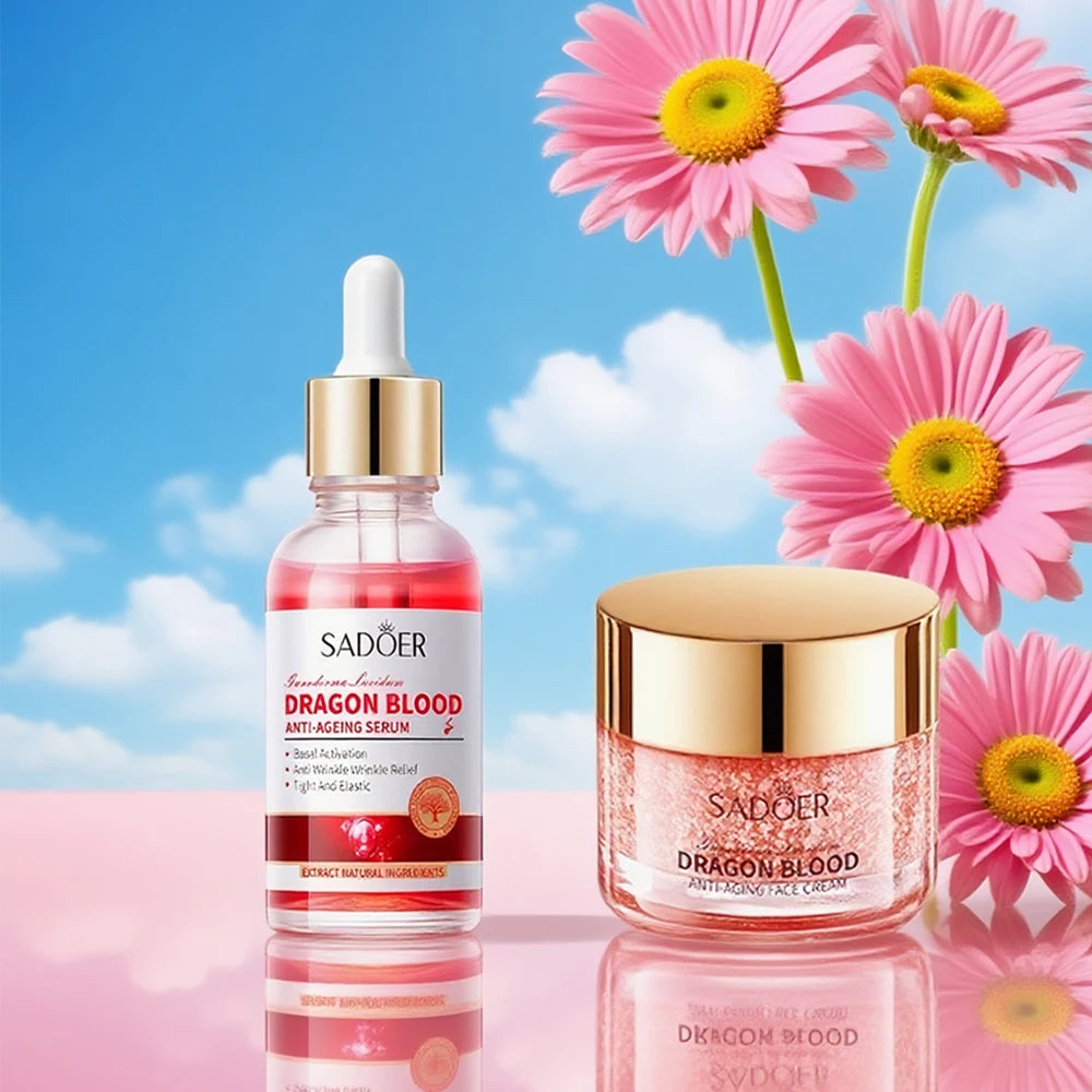Lingzhi & Dragon Blood Skincare Set: Hydrating Cream, Serum & BB Cream, Natural Extract, Gentle Care for All Skin Types - Men &