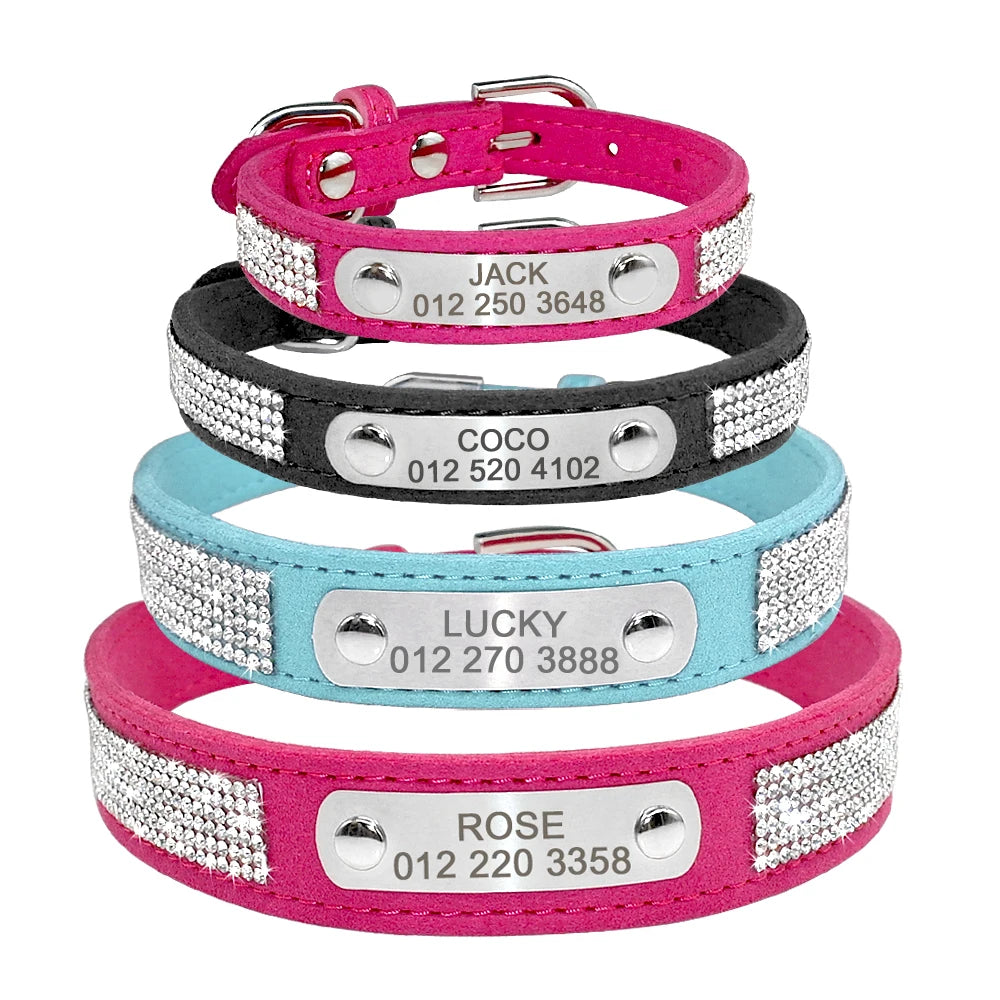 Personalized Bling Dog Collar with Engraved ID Tag