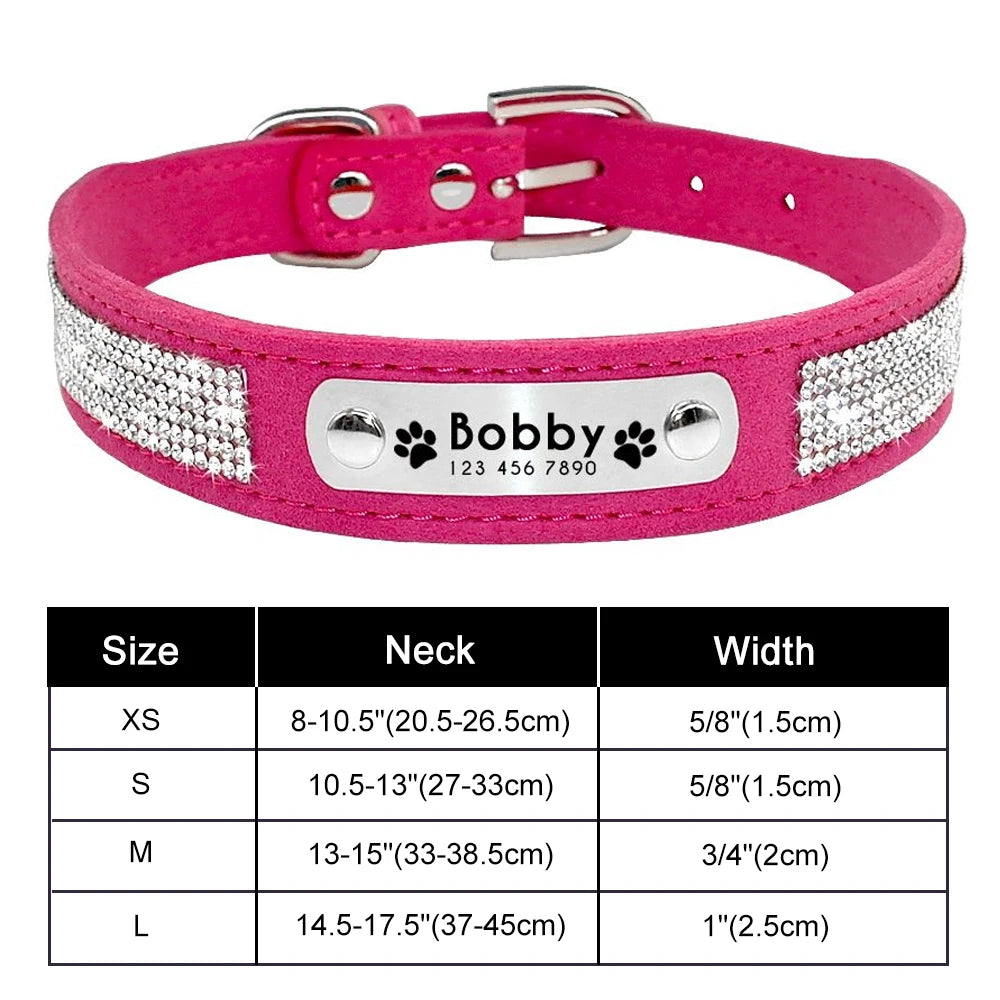 Personalized Bling Dog Collar with Engraved ID Tag