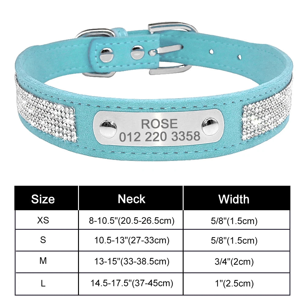 Personalized Bling Dog Collar with Engraved ID Tag