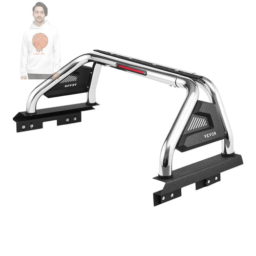 Truck Bed Roll Bar, Universal Adjustable Sport Bar Chase Rack Compatible with Full-Size & Mid-Size Pickup, With LED Brake Light, Stainless Steel + Carbon Steel No Rack Included VEVOR