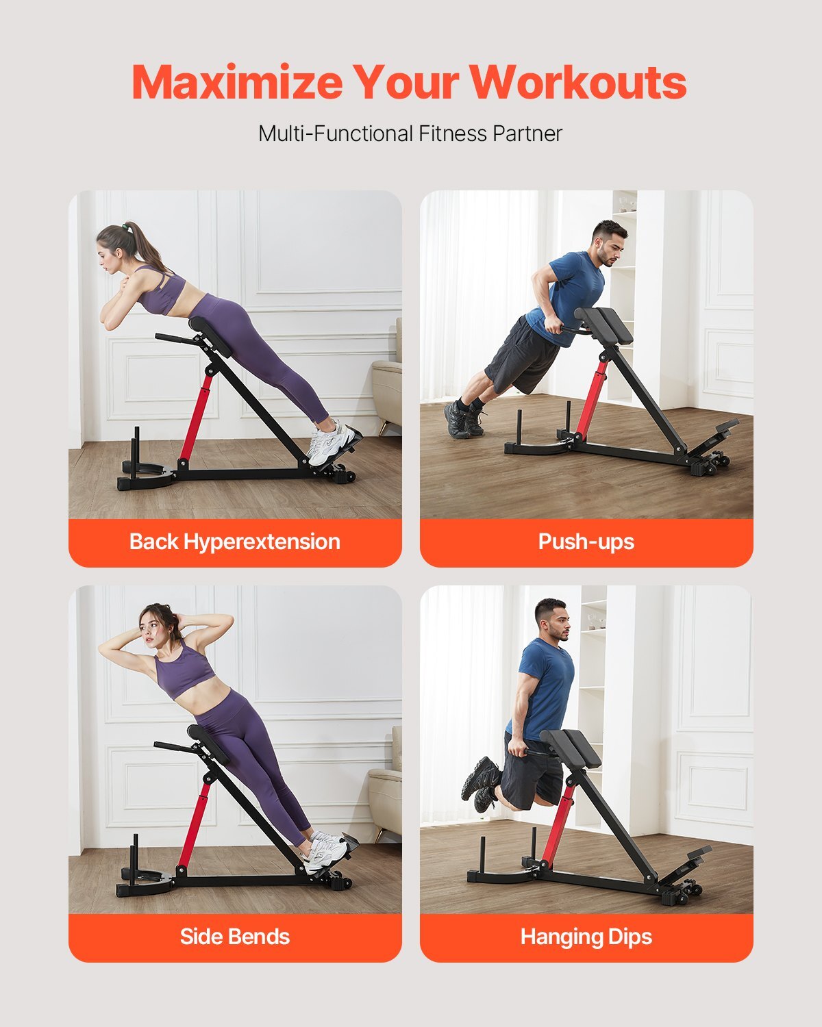 Roman Chair Hyperextension Bench, 350 lbs Adjustable Extension Machine, Multi-Function Exercise Equipment for Glute, Hamstring, Lower Back, and Ab Workout, Fitness Weight Bench for Home Gym