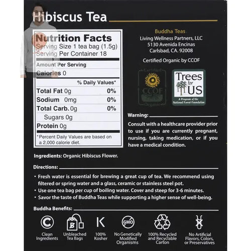 Buddha Teas Herbal Tea, Organic, Hibiscus Tea, Tea Bags Duo Grocery
