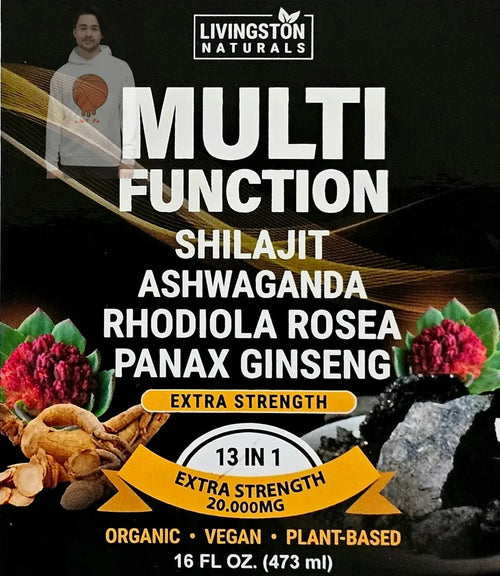 Multifunction Energy Boost: Shilajit, Ashwagandha, Rhodiola, Ginseng Mix. Extra Strength 16 oz VeggieVerve