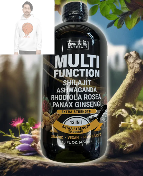 Multifunction Energy Boost: Shilajit, Ashwagandha, Rhodiola, Ginseng Mix. Extra Strength 16 oz VeggieVerve